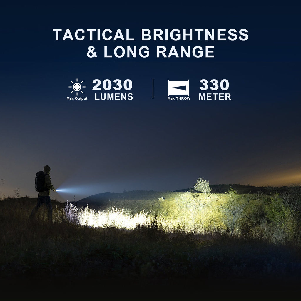 Powertac M5 Gen3 Tactical EDC Flashlight | 2030LM Super Bright | Auto-Magnetic Charge | IPX8 Waterproof & 2M Drop Resistant | 1-Inch Picatinny Mount Compatible