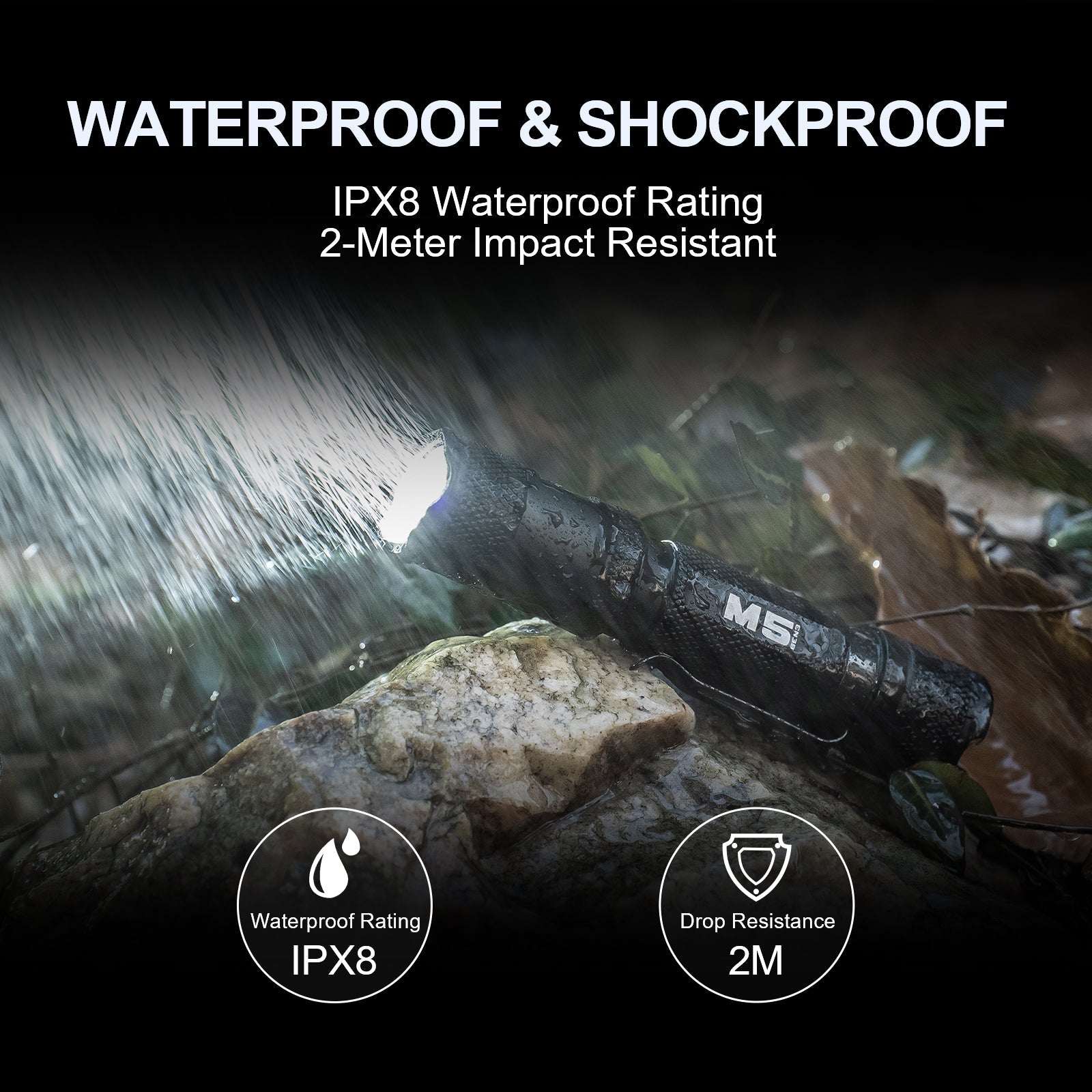 Powertac M5 Gen3 Tactical EDC Flashlight | 2030LM Super Bright | Auto-Magnetic Charge | IPX8 Waterproof & 2M Drop Resistant | 1-Inch Picatinny Mount Compatible