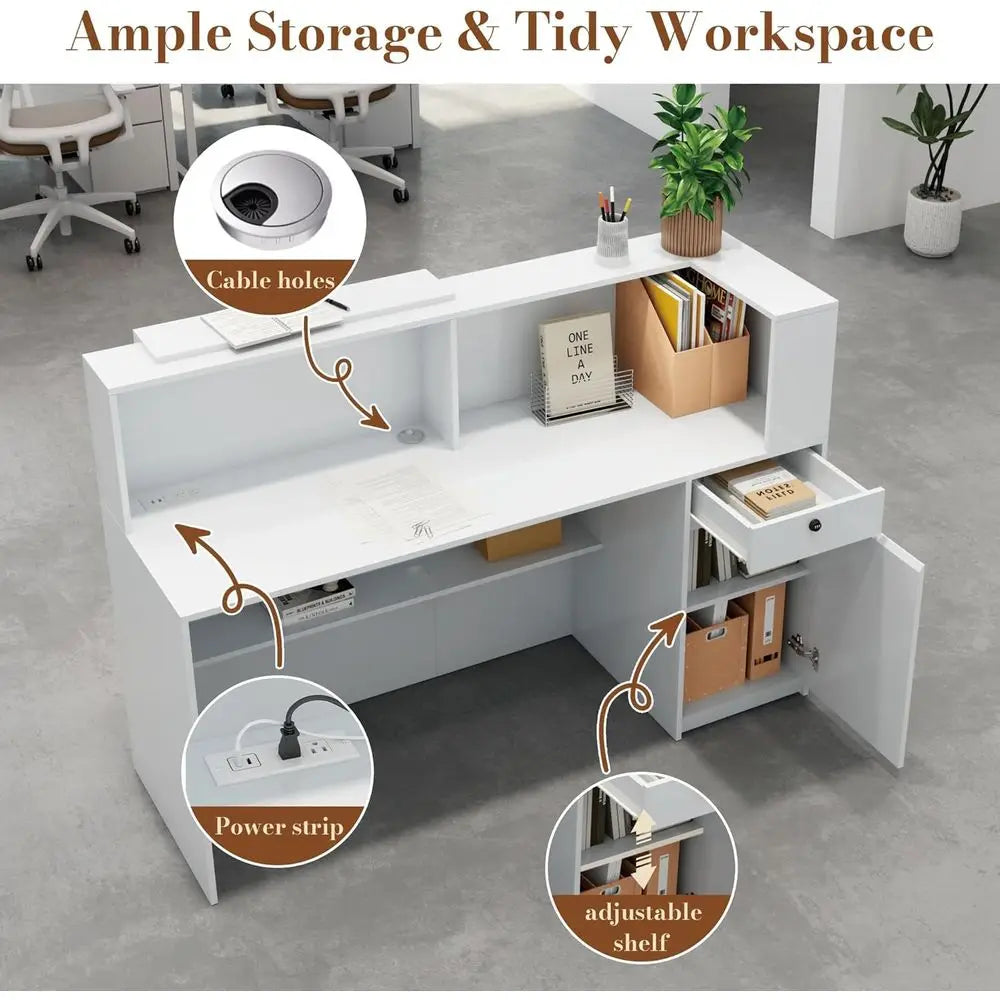 White Wooden Lockable Reception Counter