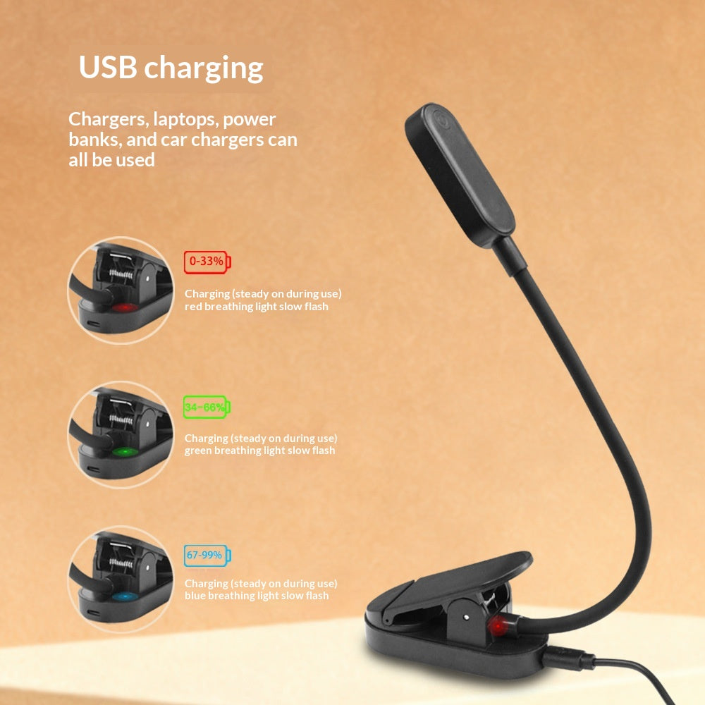 Stepless Dimming Desk Lamp Night Light For Kids Bedrooms Book Light USB Rechargeable Flexible LED Clip Reading Night Light In 3 Brightness Modes Table Lamp Desk Bedside Lantern for Reading in Bed, Travel, Music Stand