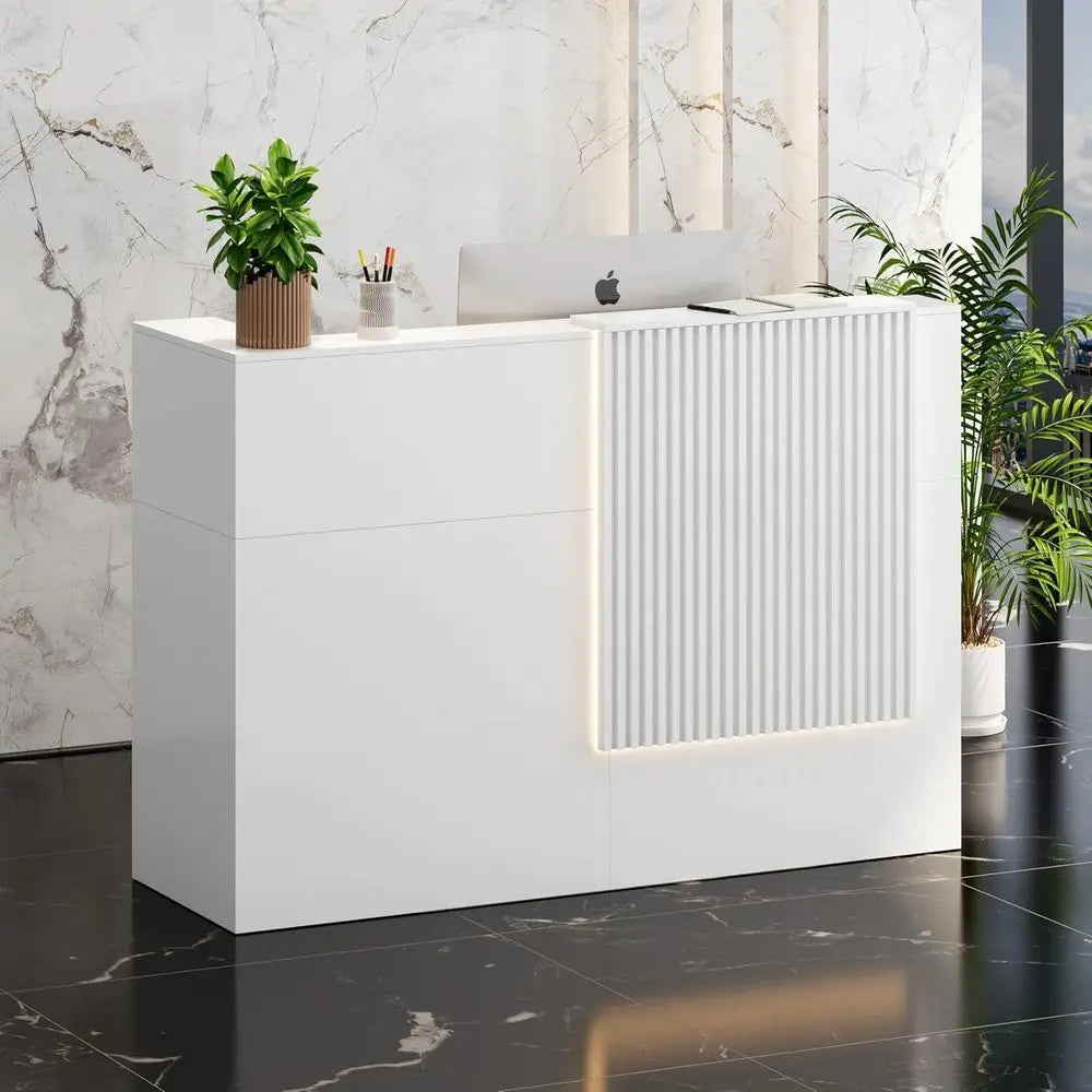 White Wooden Lockable Reception Counter