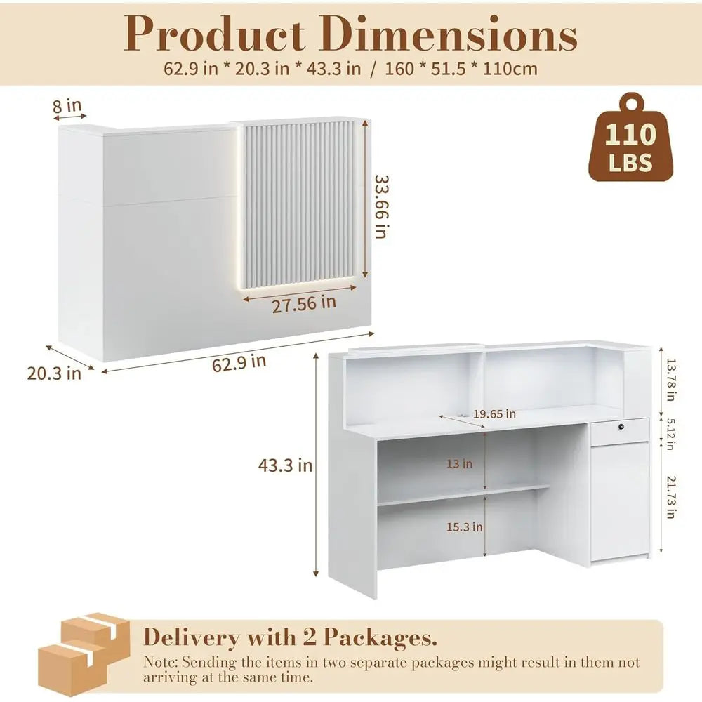 White Wooden Lockable Reception Counter