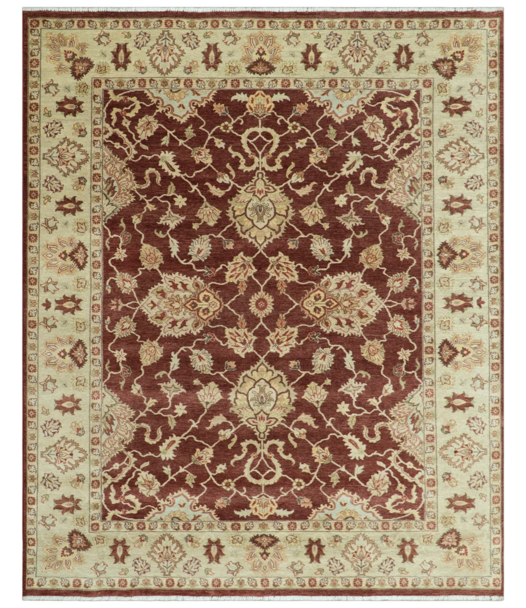 Hand Knotted Red Gold Traditional Wool Rug