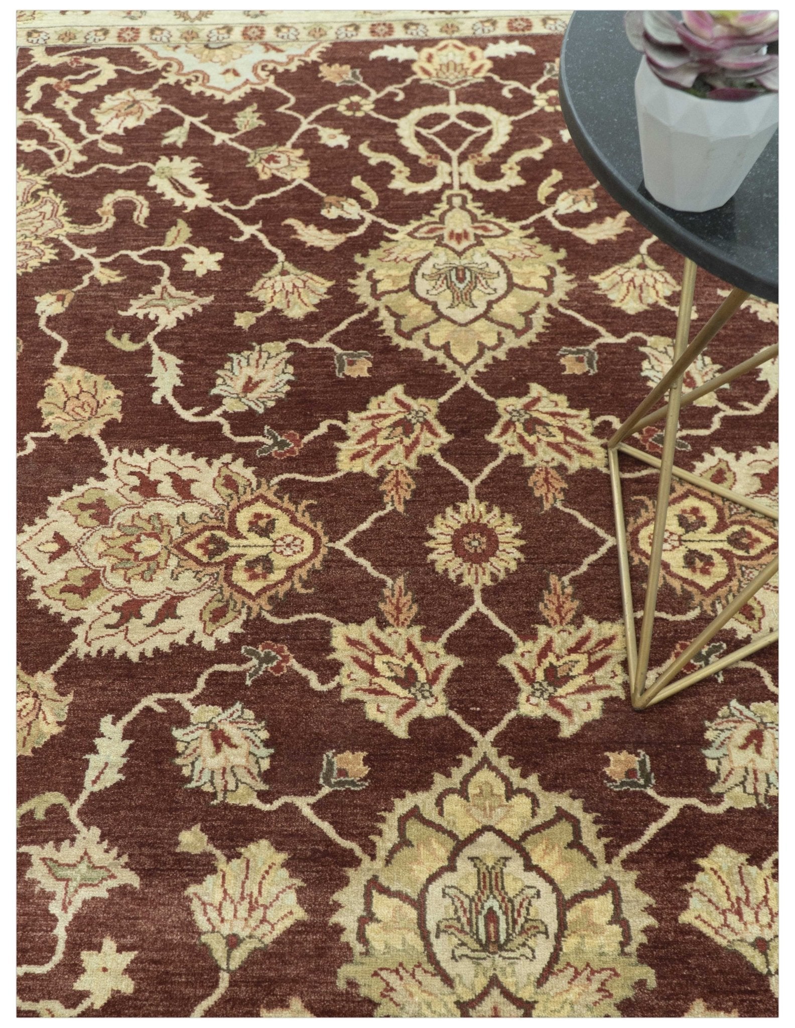 Hand Knotted Red Gold Traditional Wool Rug