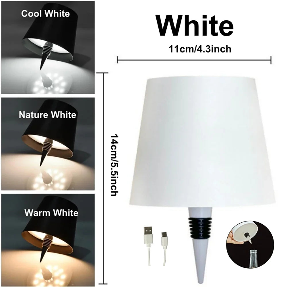 Wireless Bottle Lamp Shade Portable LED Bottle Lamp 3 Color Stepless Dimming Night light for Bedroom Bar Restaurants Party Decor