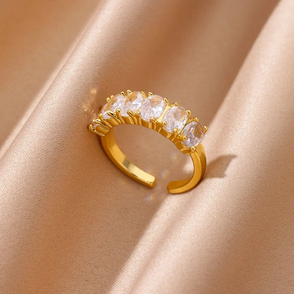 Zircon Geometric Heart Rings For Women Stainless Steel Gold Color Wedding Ring Luxury Aesthetic Jewlery Couple Gift 2025