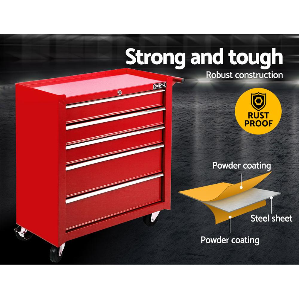 Giantz 5 Drawer Tool Box Cabinet Chest Trolley Box Garage Storage