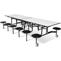 Long Casters Table with 12 Attached Stools,