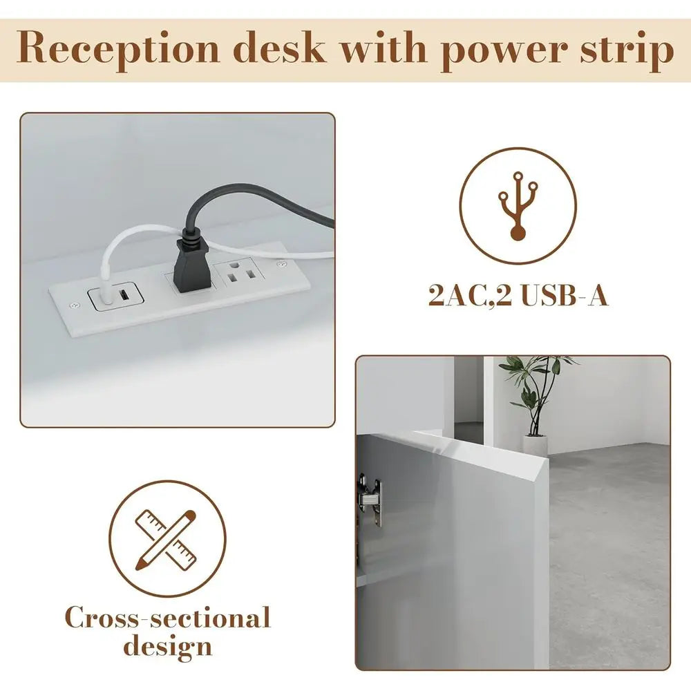 White Wooden Lockable Reception Counter