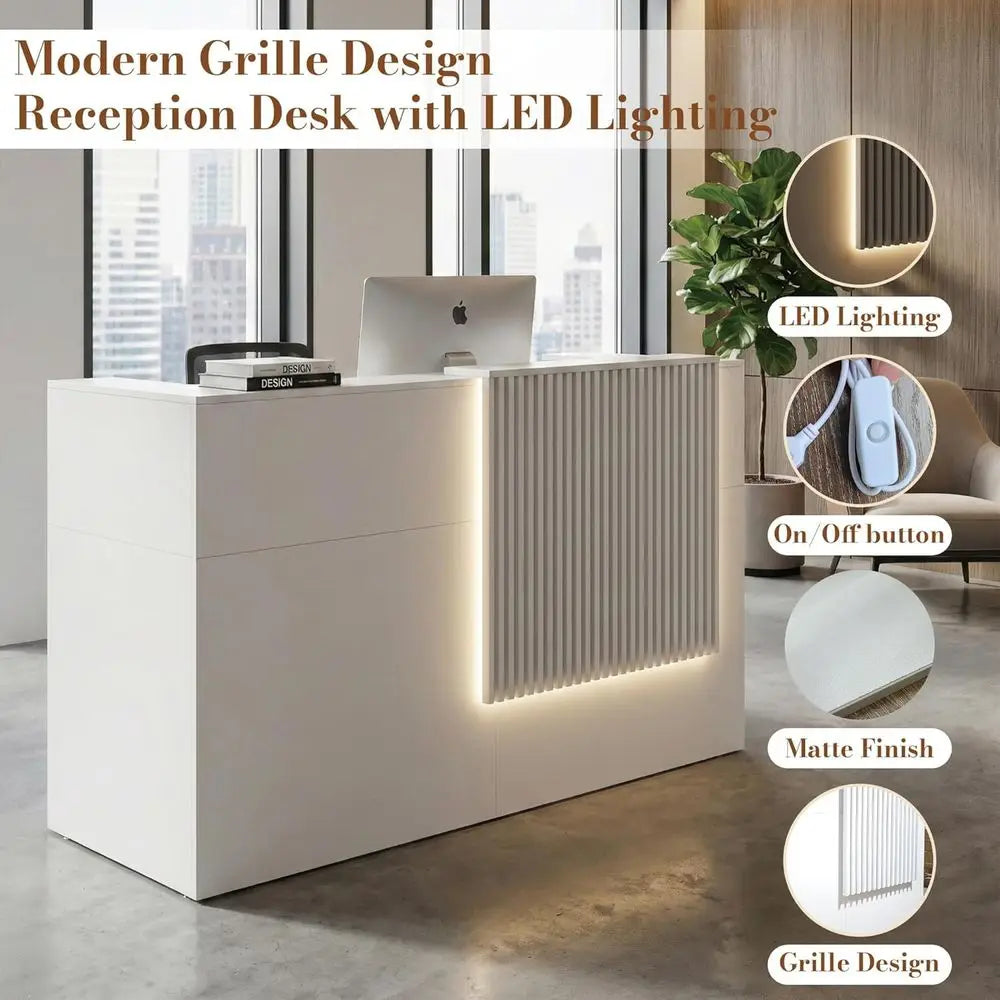 White Wooden Lockable Reception Counter