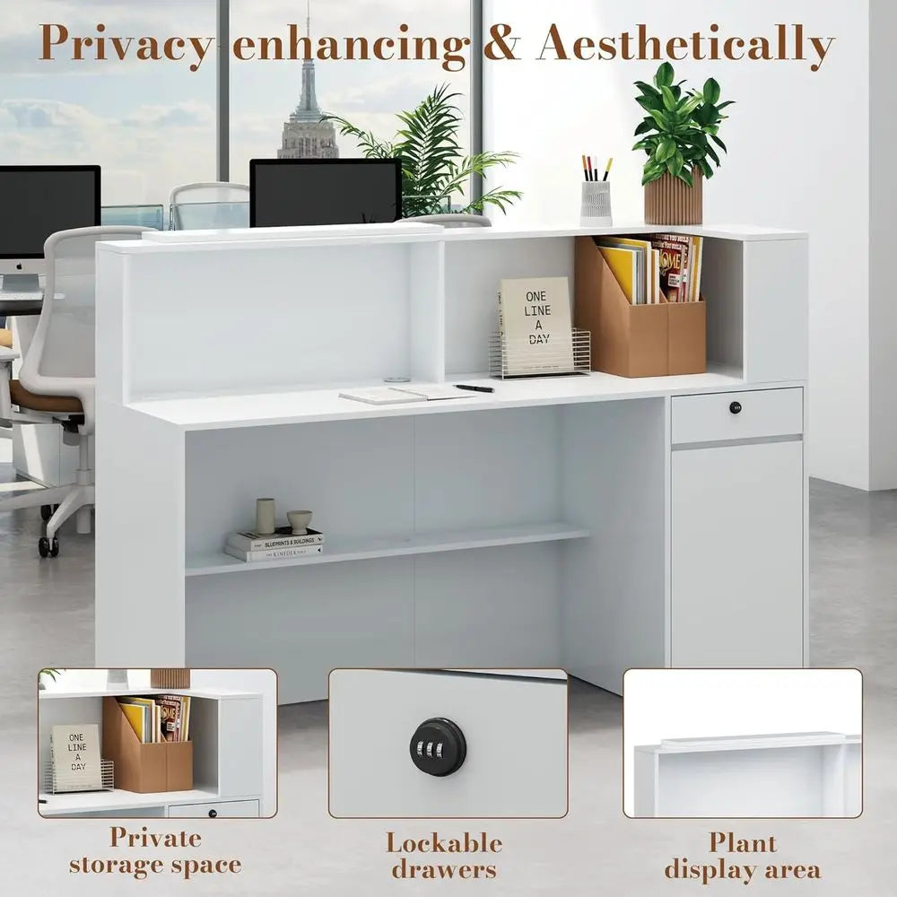White Wooden Lockable Reception Counter